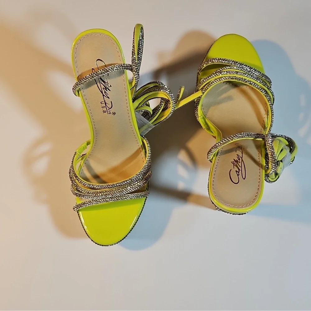 DDK Lime/Silver Synthetic Strappy Platform Stiletto Heel Ankle Strap 7